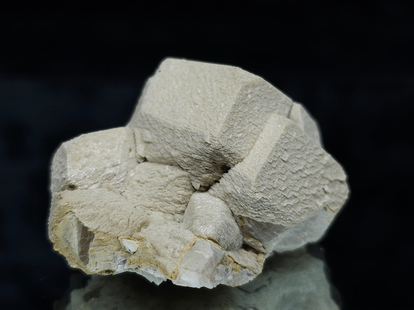 #88025 Hematite on cream-white Calcite pseudomorph after triple Combined form Calcite