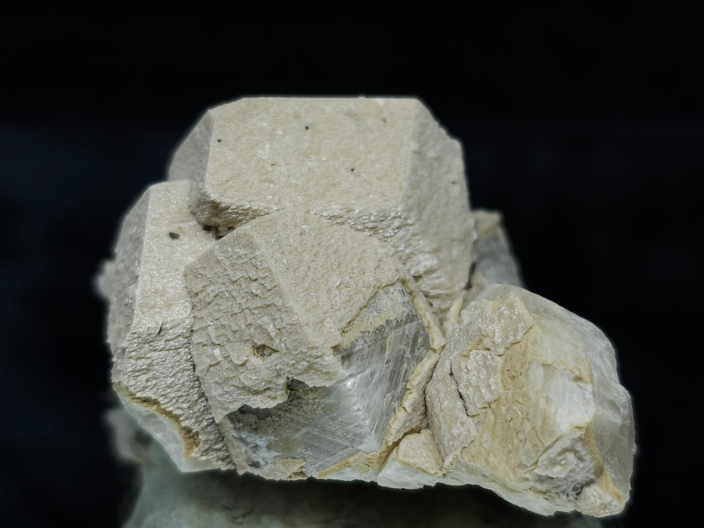 #88025 Hematite on cream-white Calcite pseudomorph after triple Combined form Calcite