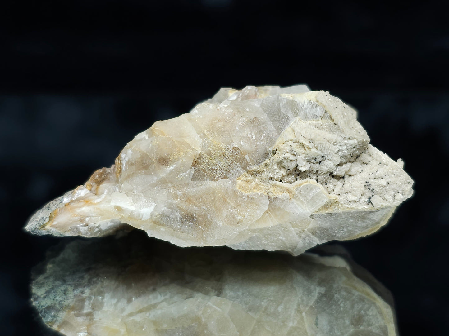 #88031 Hematite on cream-white Calcite pseudomorph after Combined form Calcite