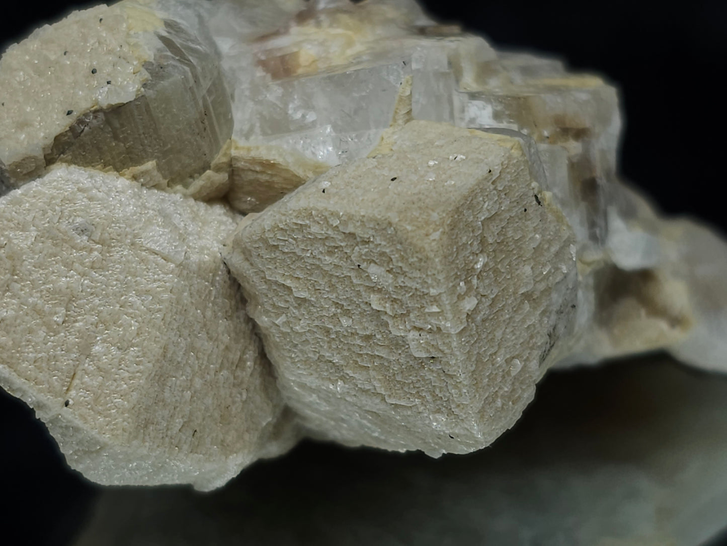 #88031 Hematite on cream-white Calcite pseudomorph after Combined form Calcite
