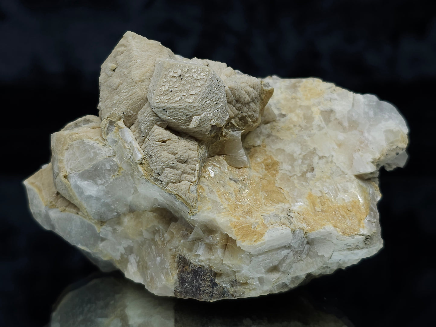 #88035 Cream-white Calcite pseudomorph after Combined form Calcite on Calcite matrix