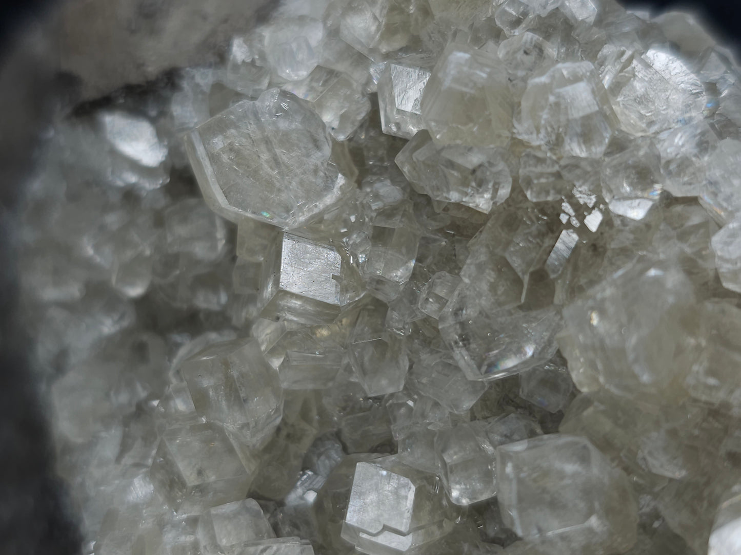 #33123 Super clear Nailhead Spar Calcite cluster with Chalcopyrite ore and multiple small fossils in the matrix