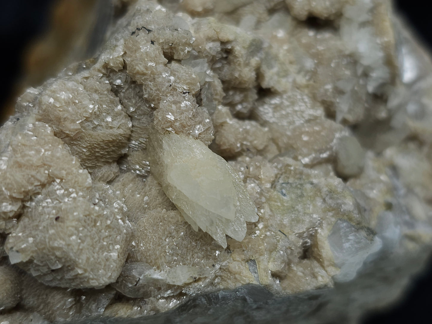 #88107 Hematite and awesome Dogtooth Spar Calcite and Calcite flowers formation on white Calcite pseudomorph after Calcite on matrix
