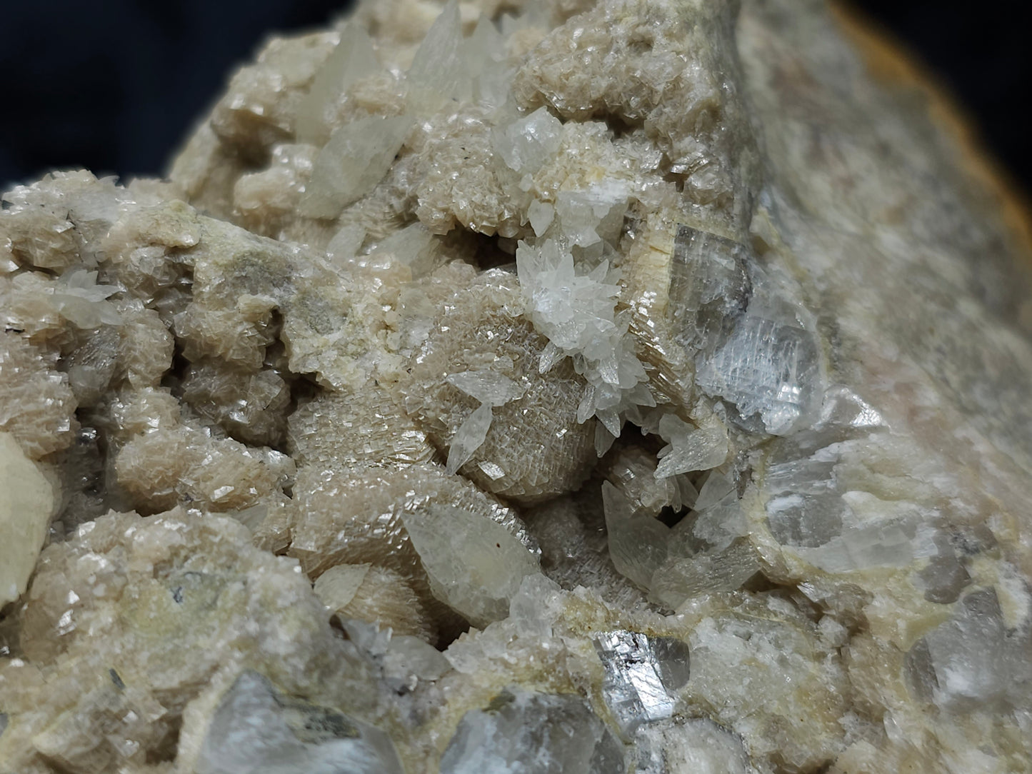 #88107 Hematite and awesome Dogtooth Spar Calcite and Calcite flowers formation on white Calcite pseudomorph after Calcite on matrix