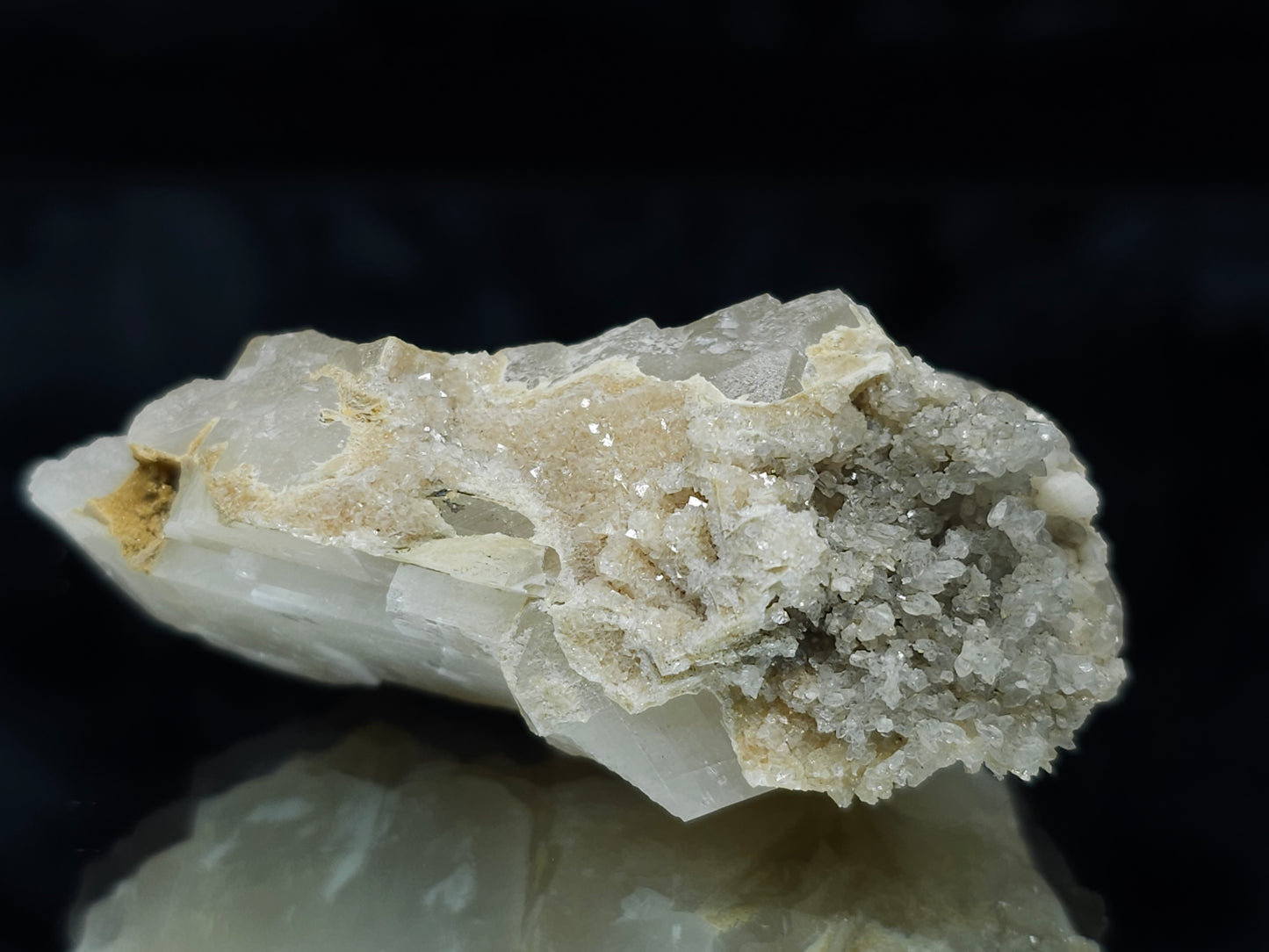 #88136 Spirit Gwindel Quartz on cream-white Calcite pseudomorph after Calcite