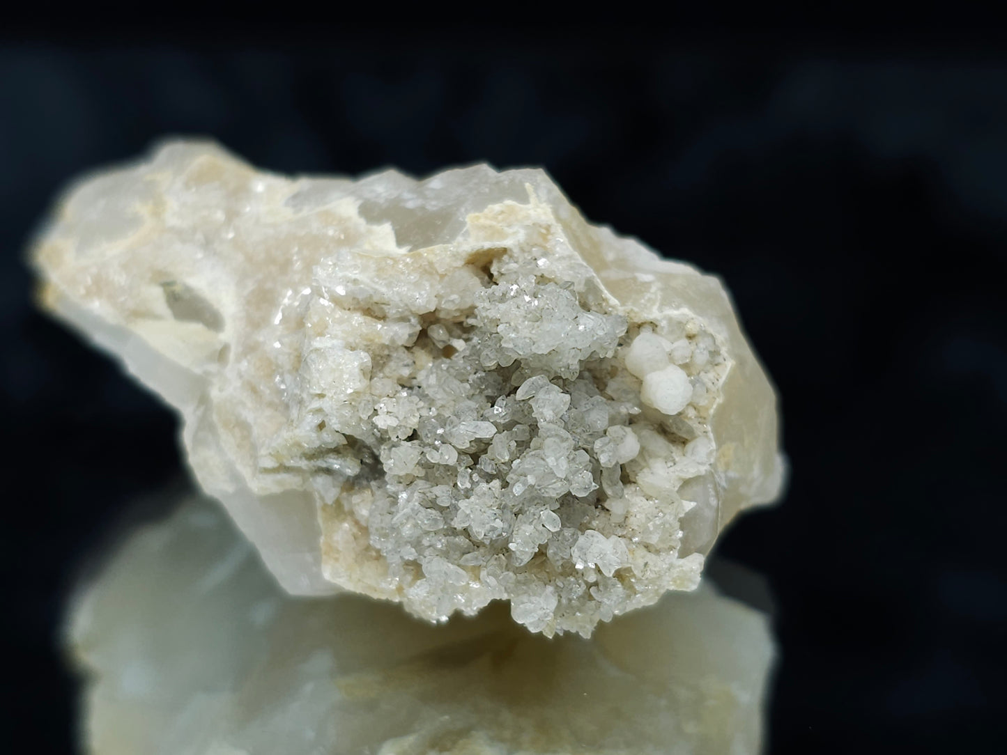 #88136 Spirit Gwindel Quartz on cream-white Calcite pseudomorph after Calcite