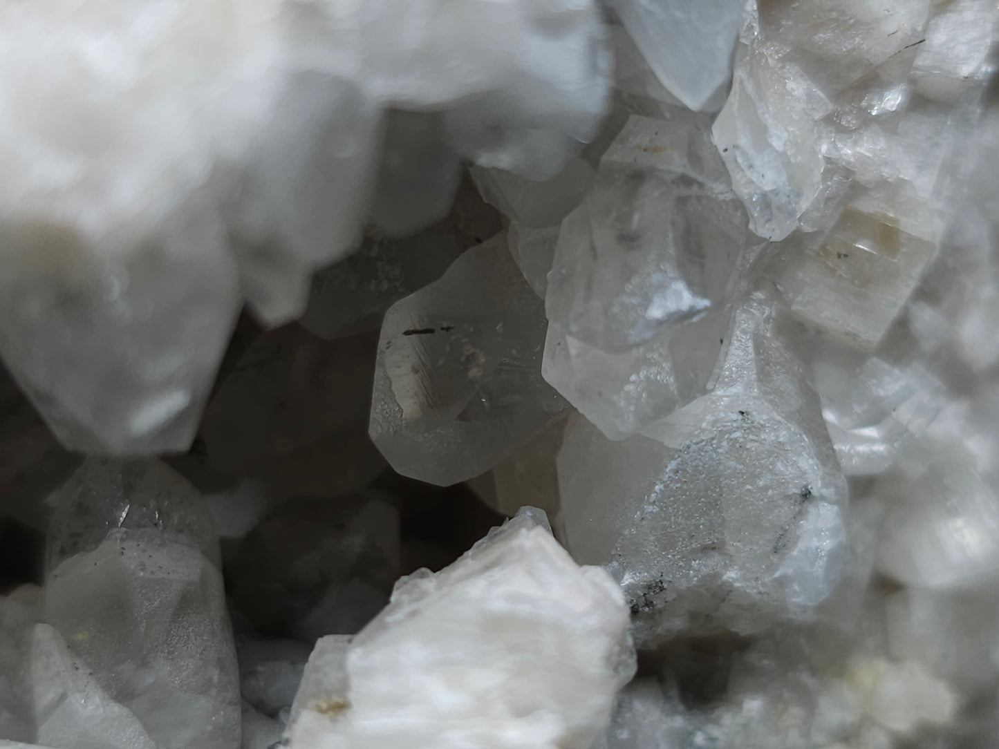 #11065 Chalcopyrite on clear Combined form Calcite mouth