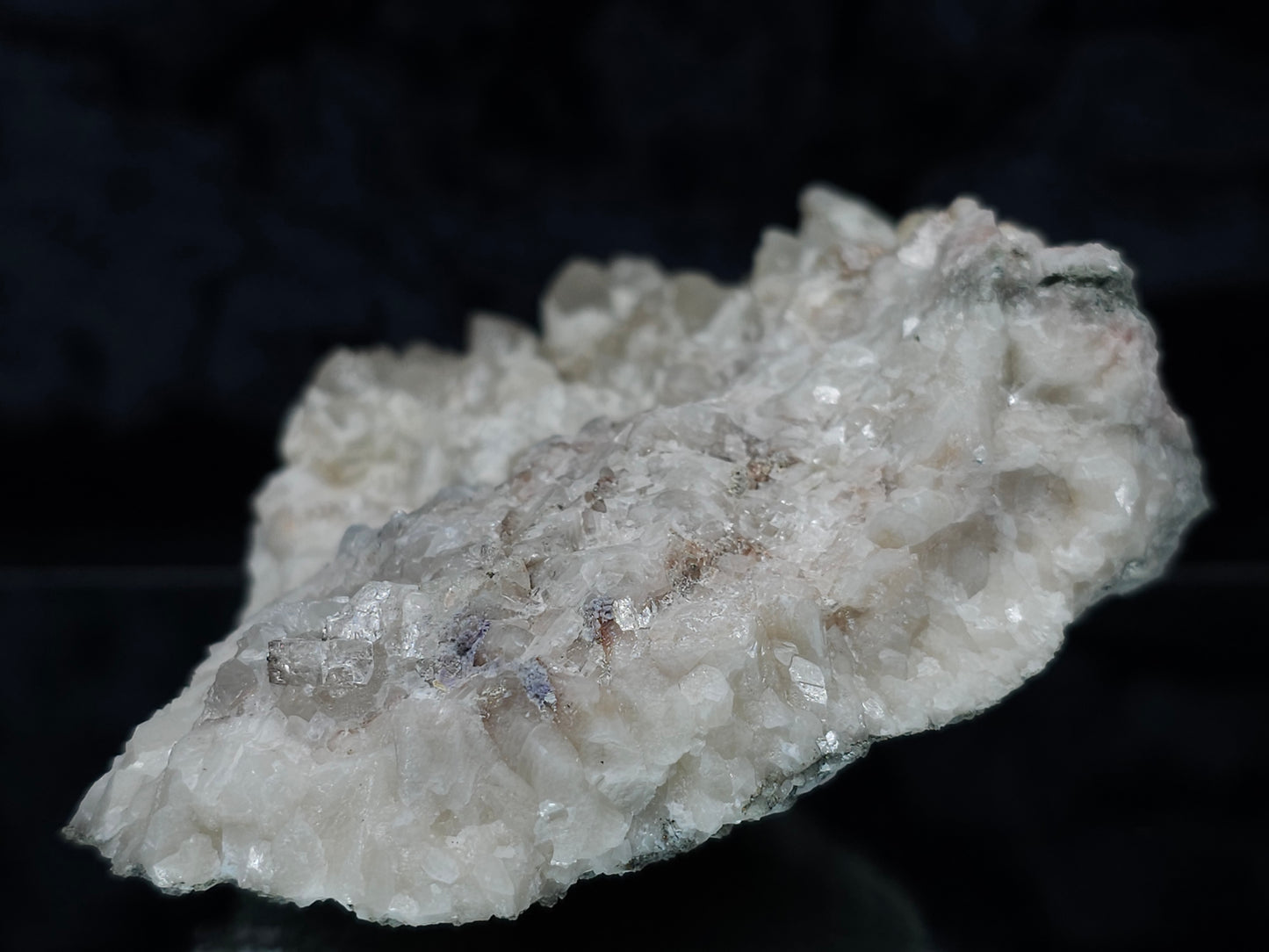 #11251 White Dolomite and Chalcopyrite on Combined form Calcite cluster with Hematite inclusions