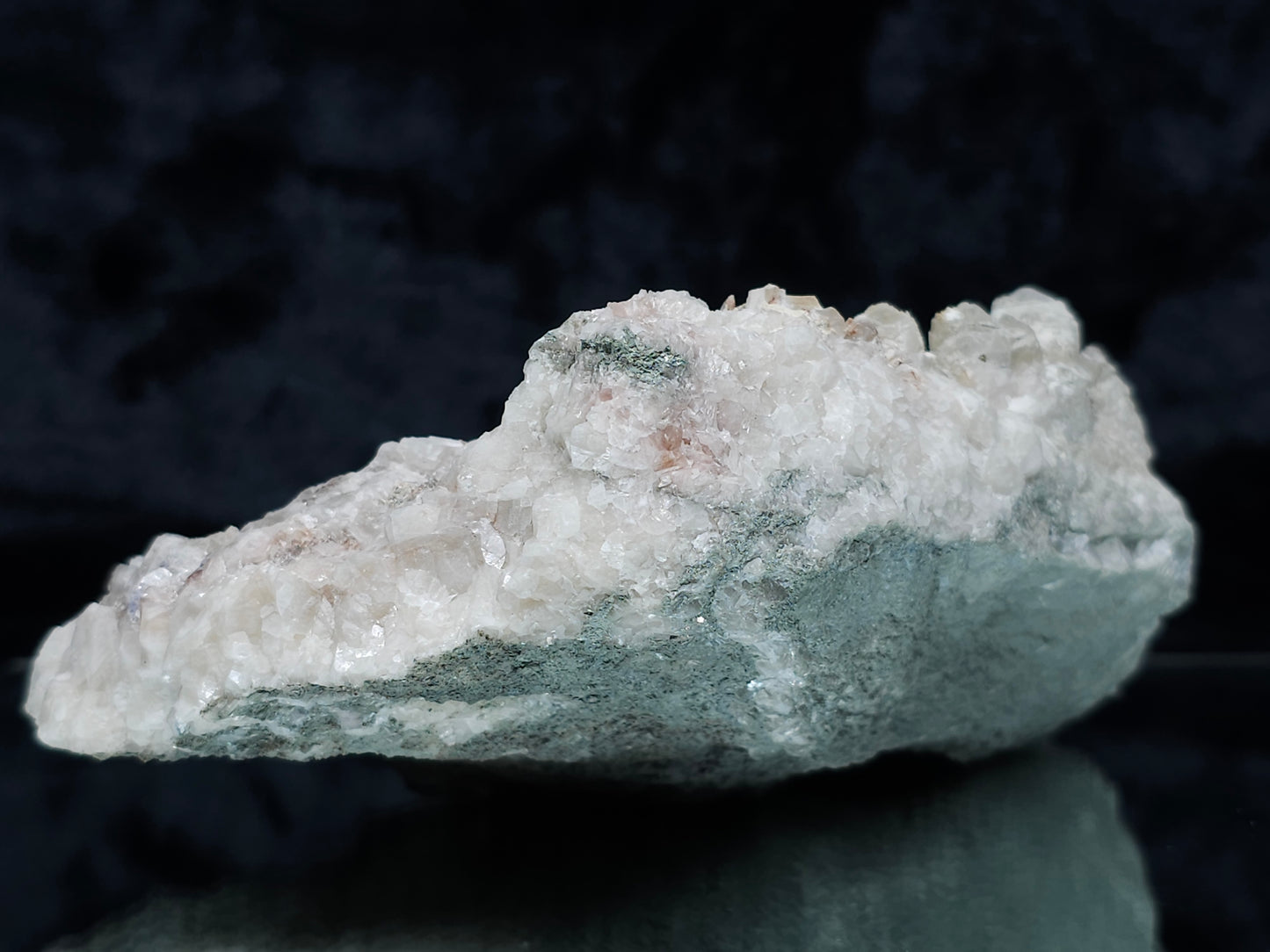 #11251 White Dolomite and Chalcopyrite on Combined form Calcite cluster with Hematite inclusions