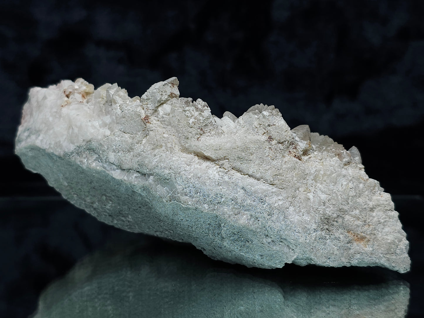 #11251 White Dolomite and Chalcopyrite on Combined form Calcite cluster with Hematite inclusions