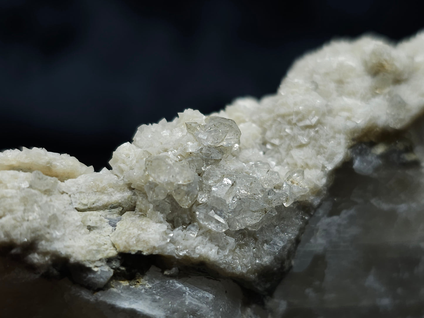 #88163 Spirit Gwindel Quartz on cream-white Calcite pseudomorph after Combined form Calcite on Calcite