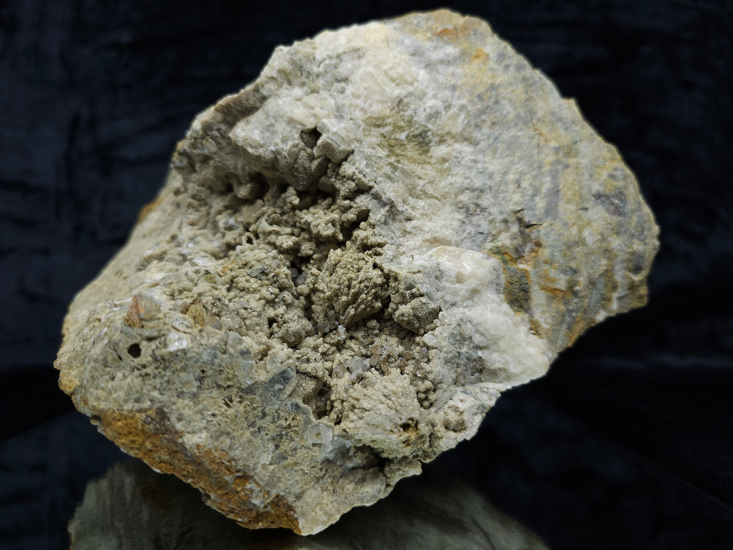 #88173 Combined form Calcite with iron inclusions on cream-white Calcite pseudomorph after Combined form and needle Calcite on amazing matrix