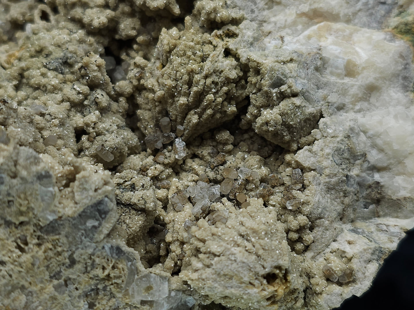 #88173 Combined form Calcite with iron inclusions on cream-white Calcite pseudomorph after Combined form and needle Calcite on amazing matrix