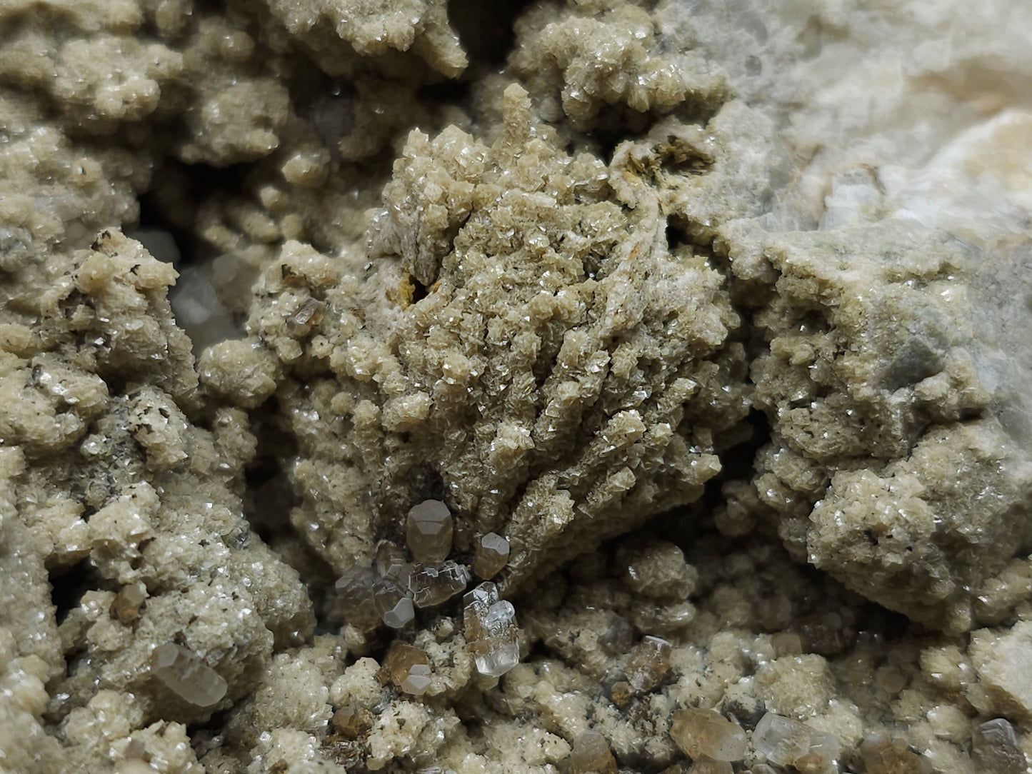 #88173 Combined form Calcite with iron inclusions on cream-white Calcite pseudomorph after Combined form and needle Calcite on amazing matrix