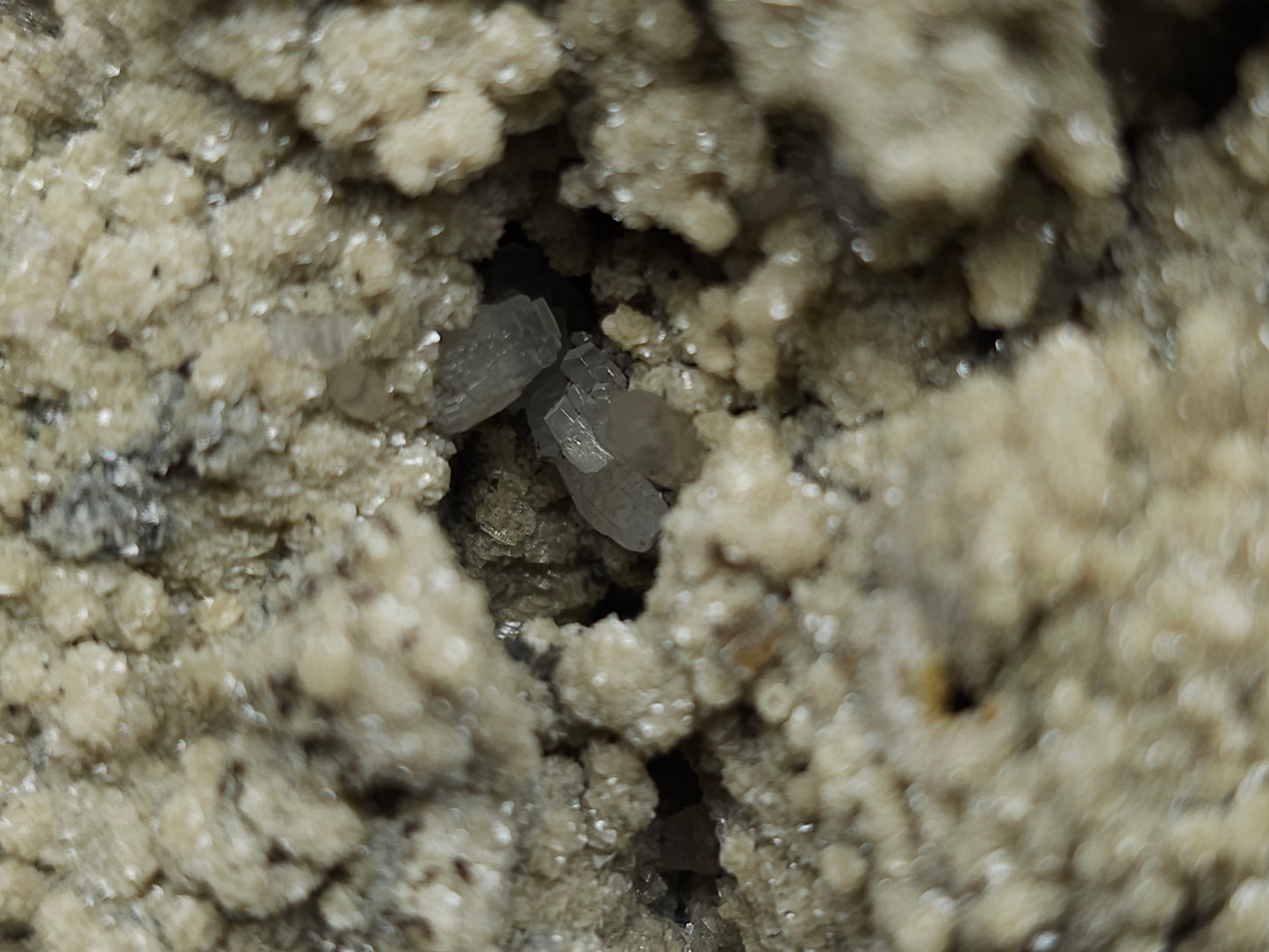 #88173 Combined form Calcite with iron inclusions on cream-white Calcite pseudomorph after Combined form and needle Calcite on amazing matrix