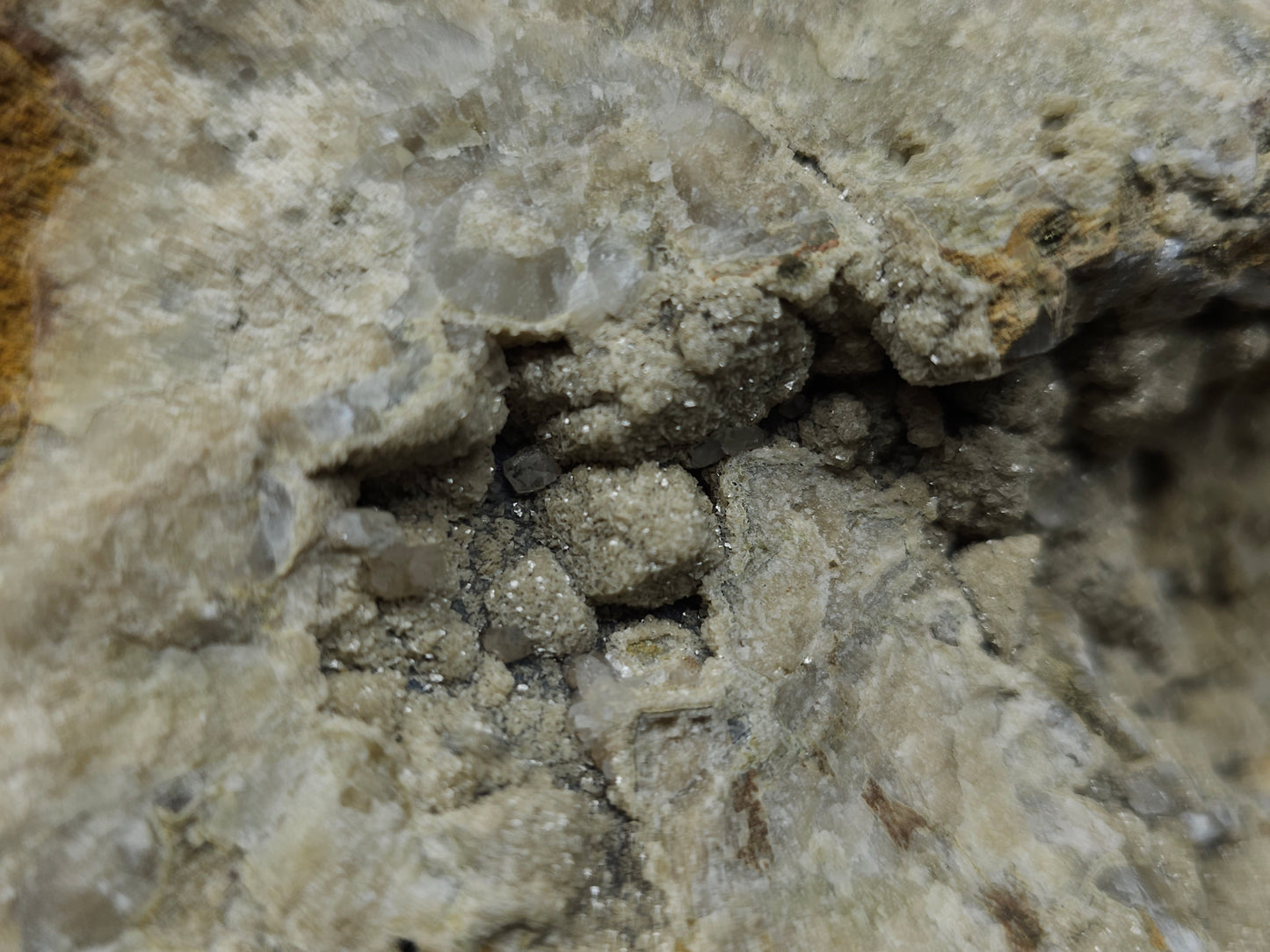 #88173 Combined form Calcite with iron inclusions on cream-white Calcite pseudomorph after Combined form and needle Calcite on amazing matrix