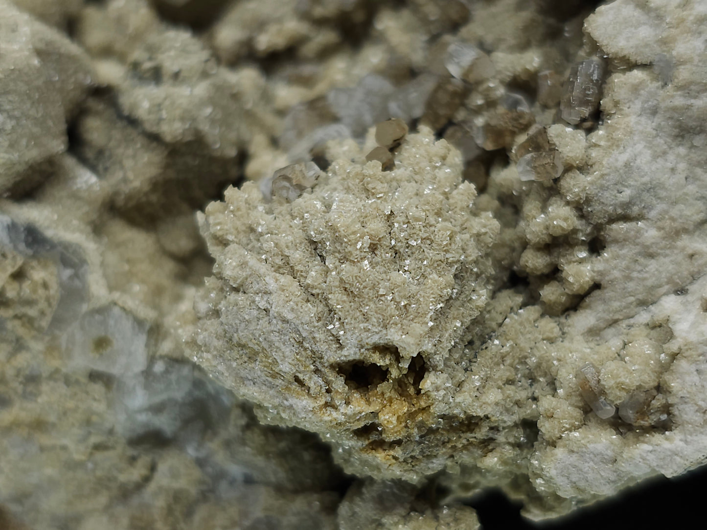 #88173 Combined form Calcite with iron inclusions on cream-white Calcite pseudomorph after Combined form and needle Calcite on amazing matrix