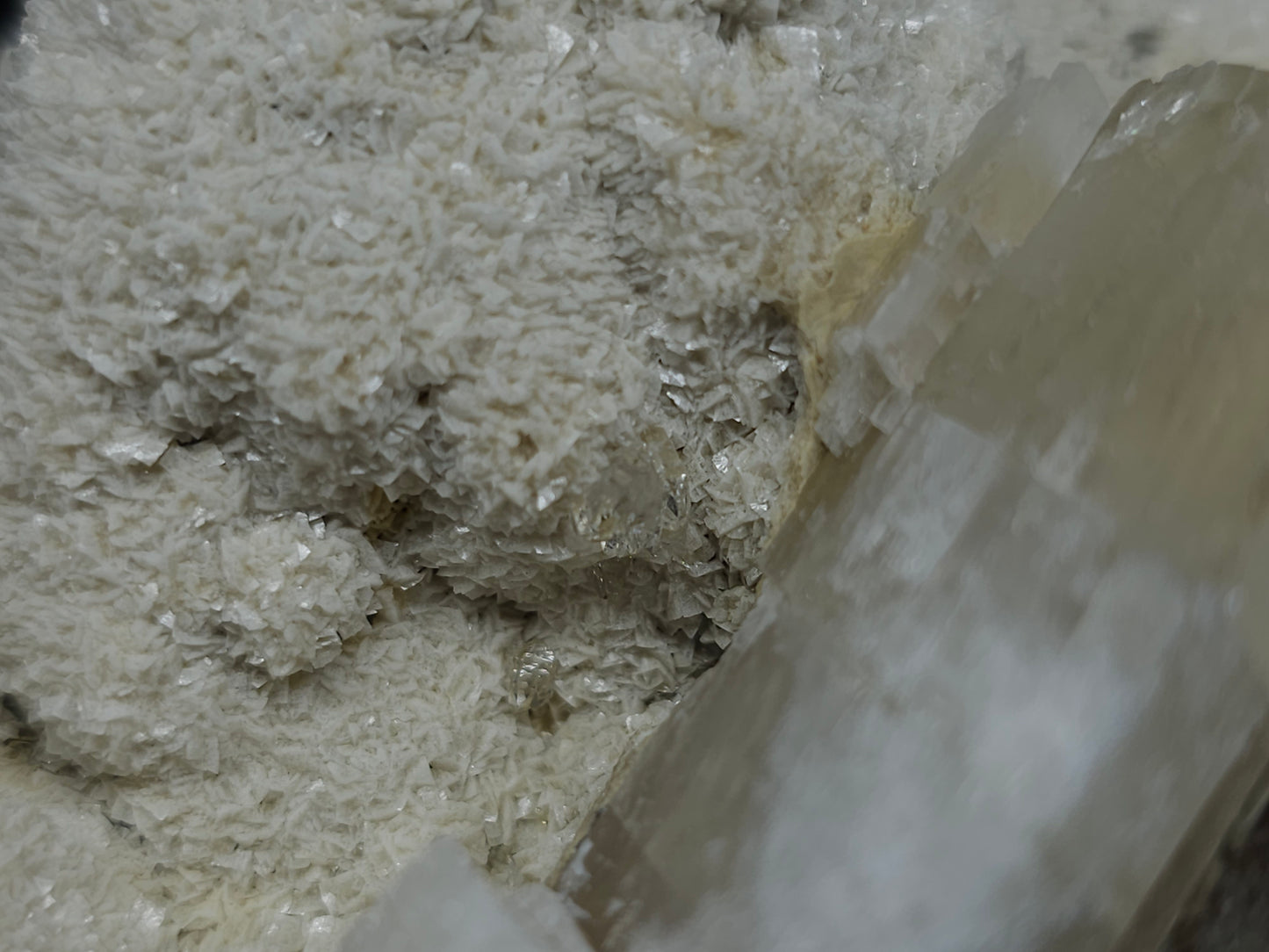 #88175 Spirit Gwindel Quartz formation on cream-white Calcite pseudomorph after Combined form Calcite on matrix