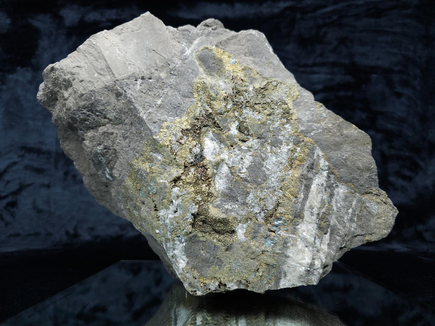 #55013 Fossil flower with peacock ore Chalcopyrite coating with hydrothermal Calcite deposit it also have uncommon hard to find Chalcopyrite flake formation with multiple fossils in the matrix