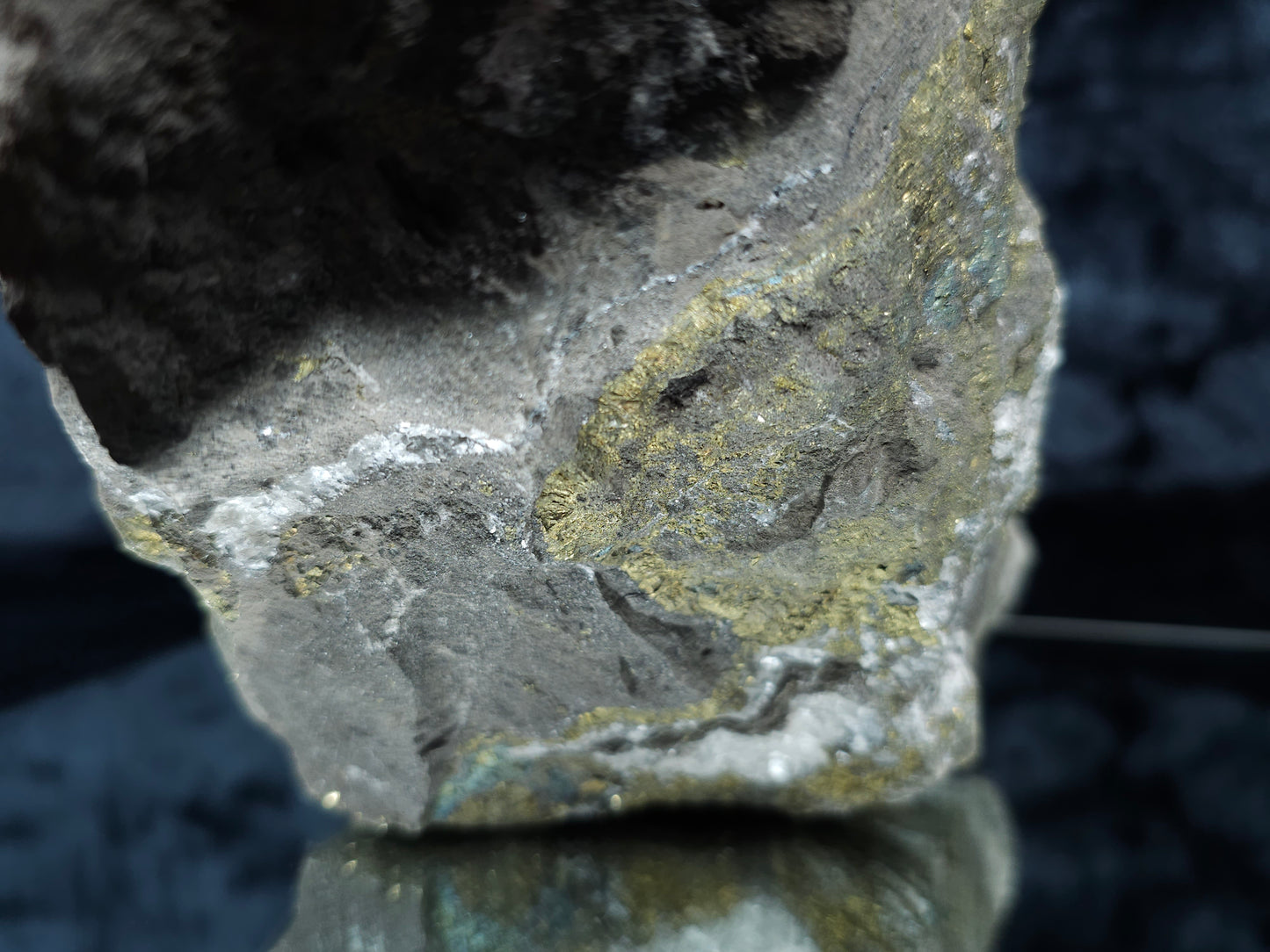 #55013 Fossil flower with peacock ore Chalcopyrite coating with hydrothermal Calcite deposit it also have uncommon hard to find Chalcopyrite flake formation with multiple fossils in the matrix