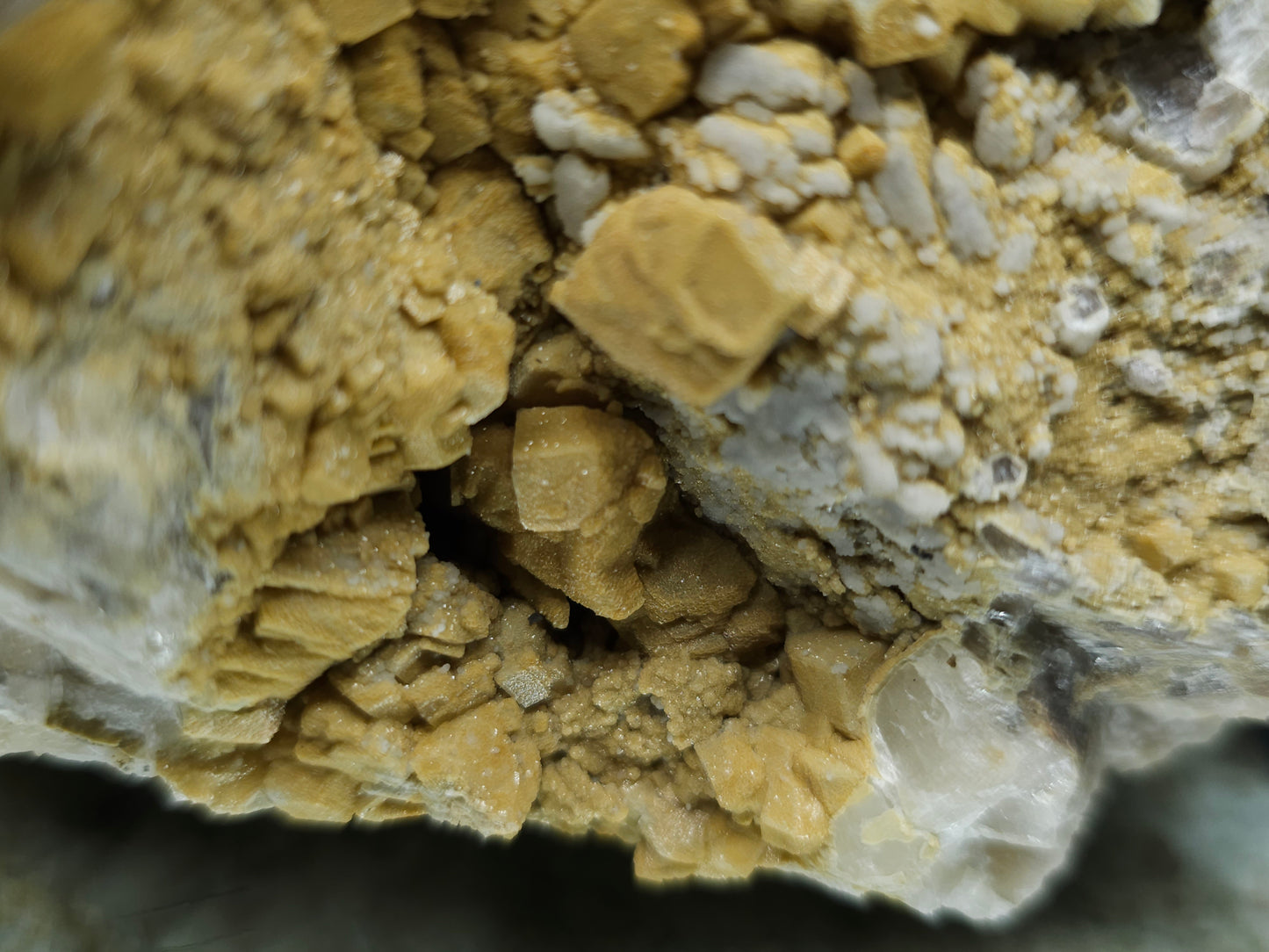 #88178 Spirit Quartz on cream-white Calcite pseudomorph after Combined form, Calcite pseudomorph after iron Dolomite coating on Combined form Calcite on matrix