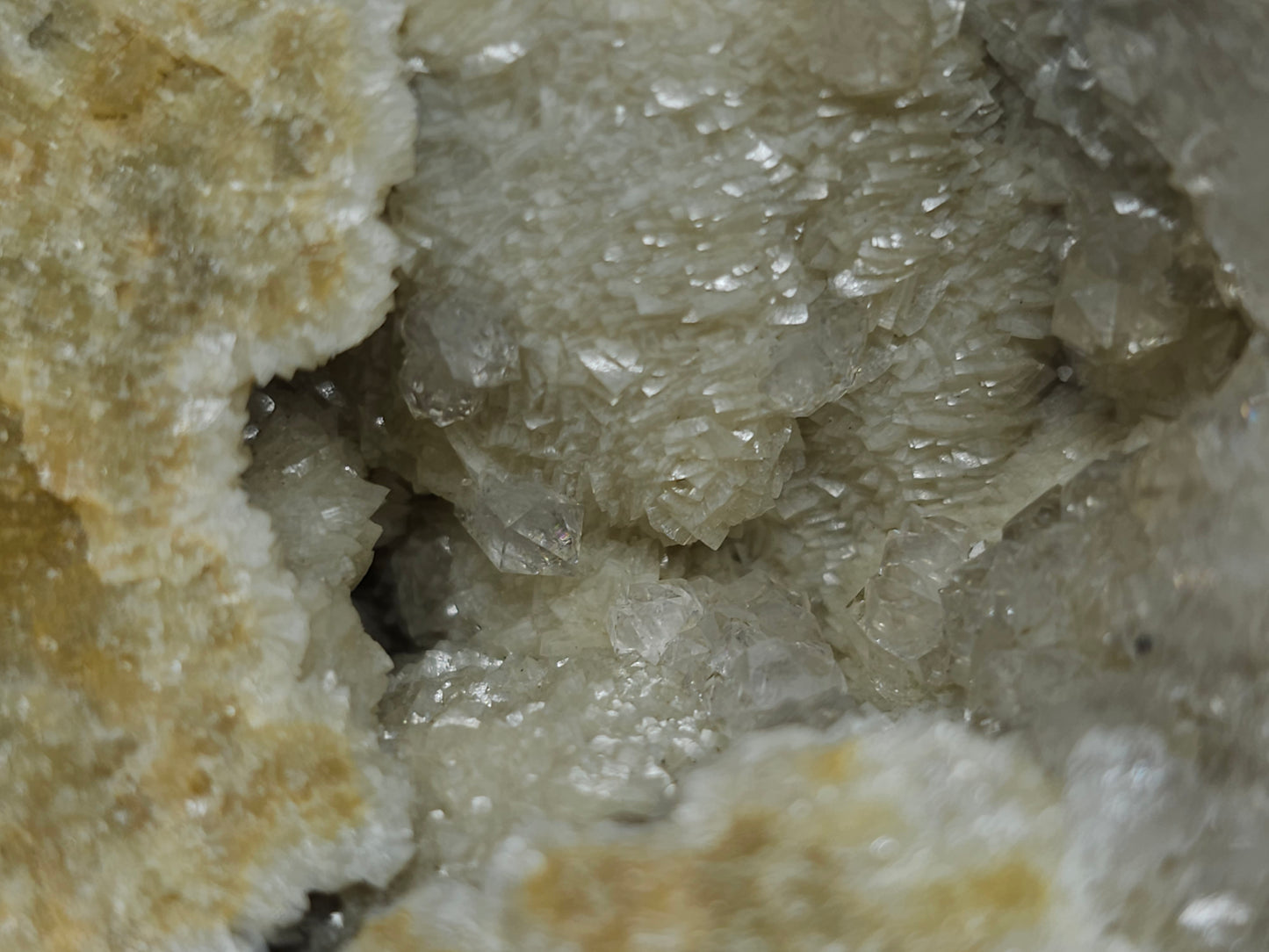 #88176 Purple Quartz geode with Spirit Gwindel Quartz on cream-white Calcite pseudomorph after Combined form Calcite on Calcite and Sedimentary matrix