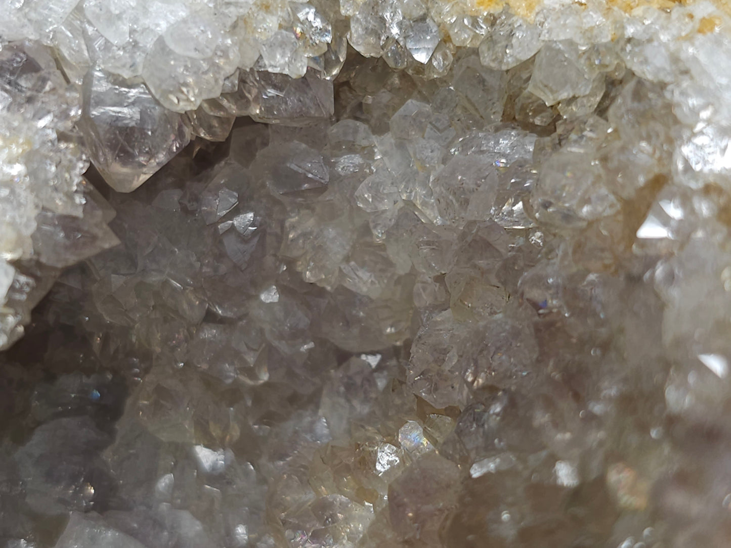 #88176 Purple Quartz geode with Spirit Gwindel Quartz on cream-white Calcite pseudomorph after Combined form Calcite on Calcite and Sedimentary matrix