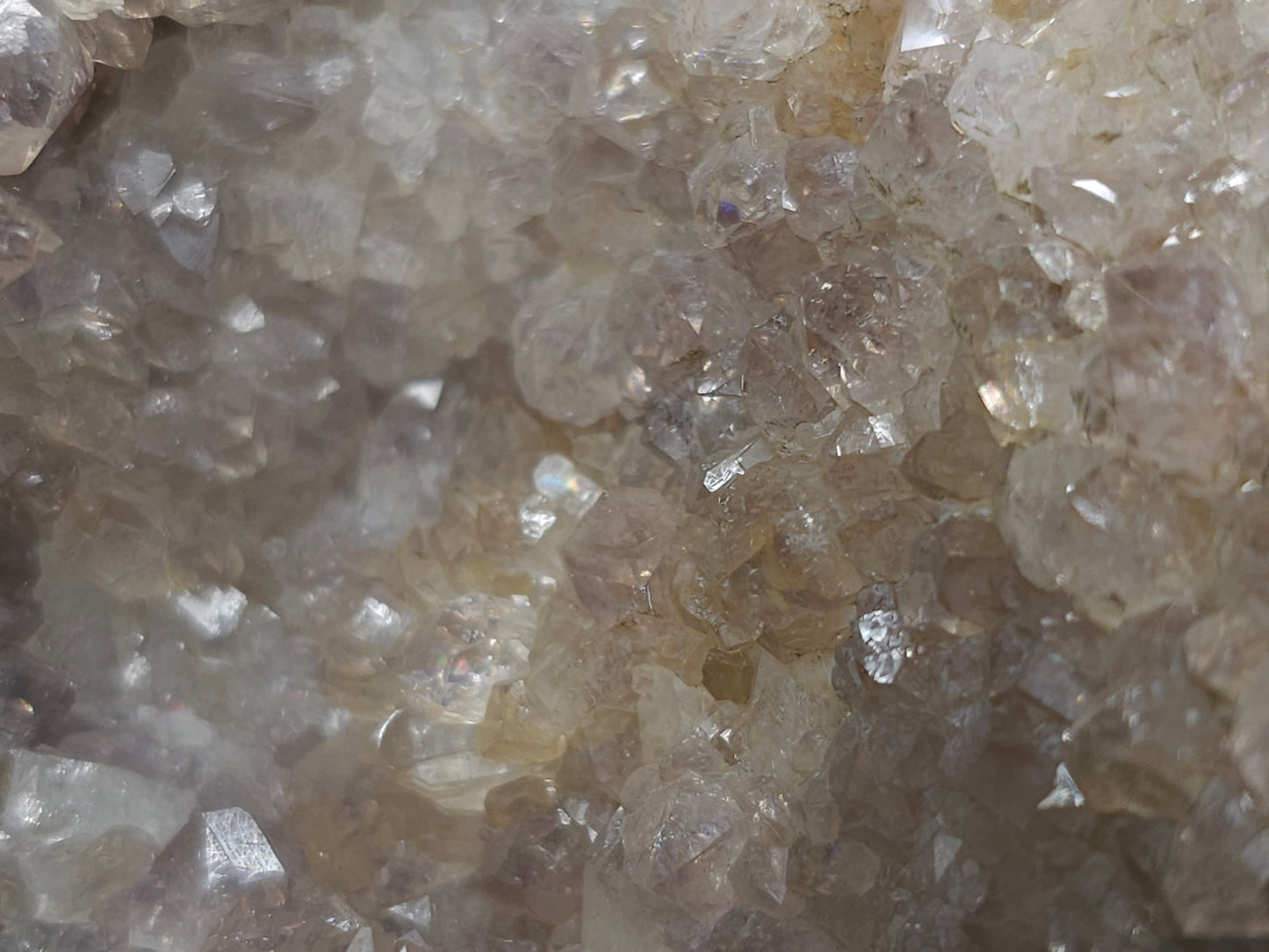 #88176 Purple Quartz geode with Spirit Gwindel Quartz on cream-white Calcite pseudomorph after Combined form Calcite on Calcite and Sedimentary matrix