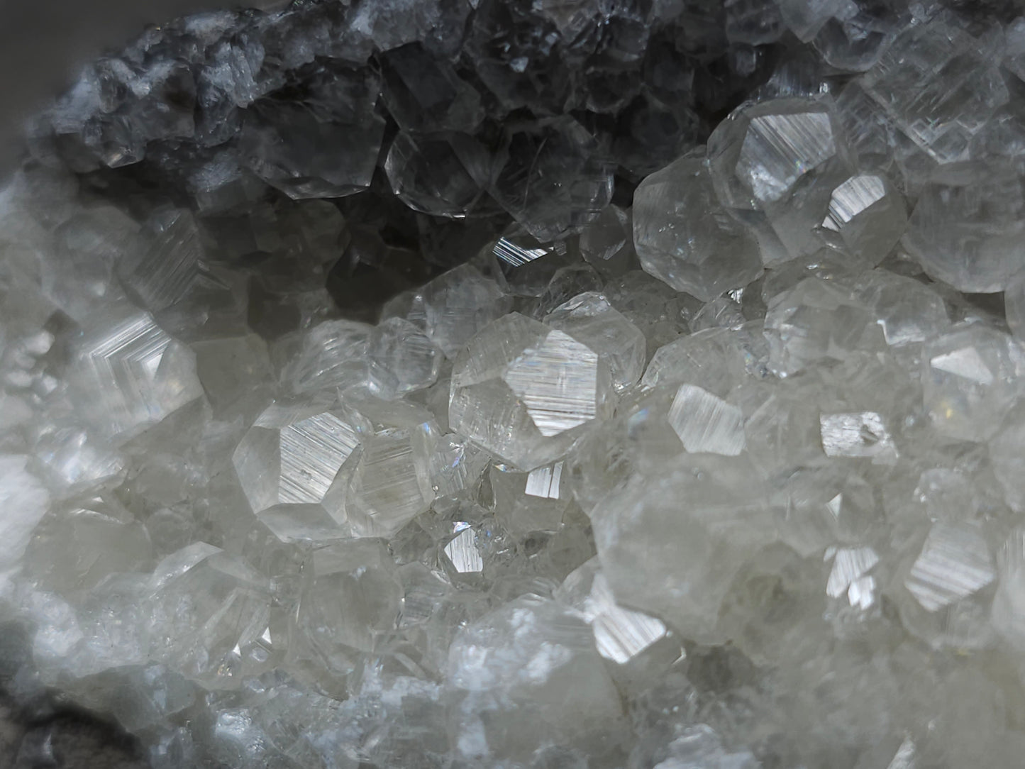 #33132 Super clear Nailhead Spar Calcite cluster with Chalcopyrite ore and multiple small fossils in the matrix