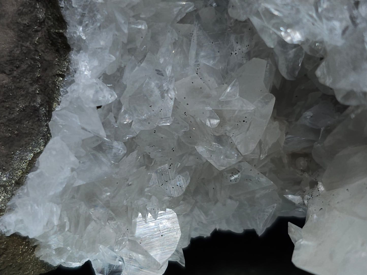 #33140 Super clear Nailhead Spar Calcite cluster with Chalcopyrite ore and multiple small fossils in the matrix