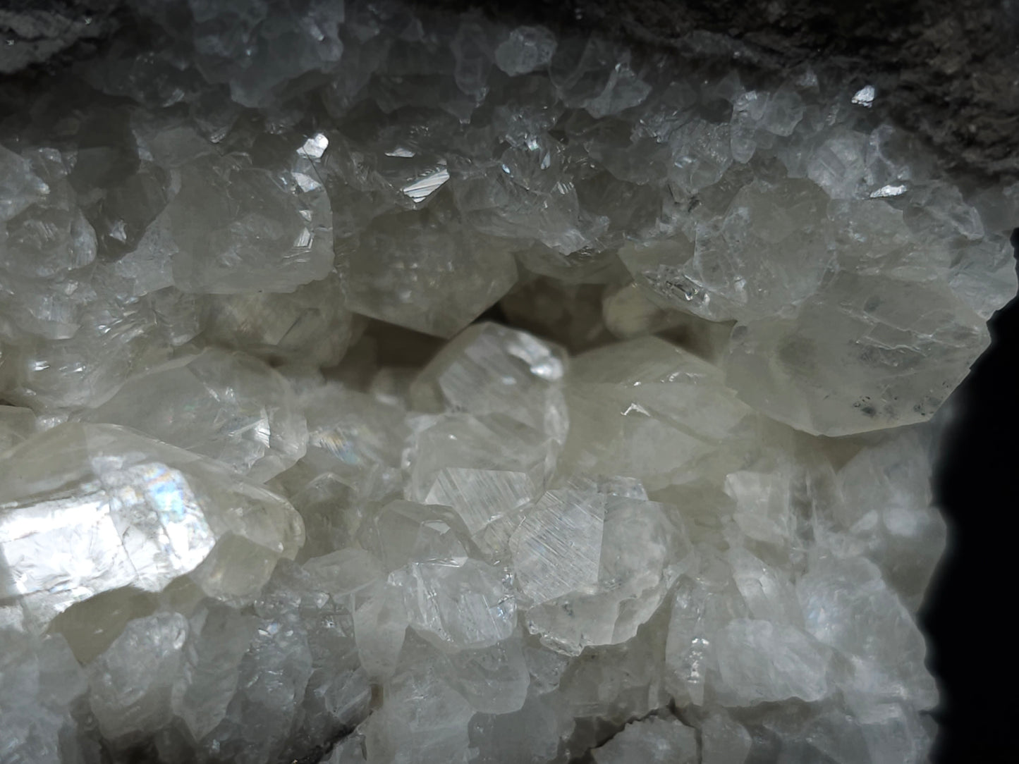 #33135 Super clear Nailhead Spar Calcite cluster with Chalcopyrite ore and multiple small fossils in the matrix