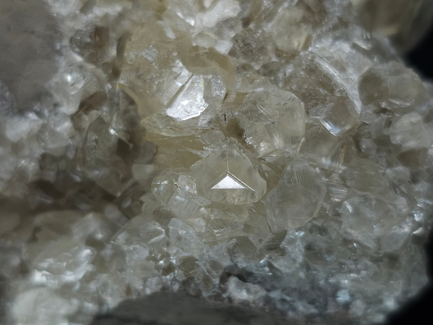 #33142 Super clear Nailhead Spar Calcite cluster with Chalcopyrite ore and multiple small fossils in the matrix