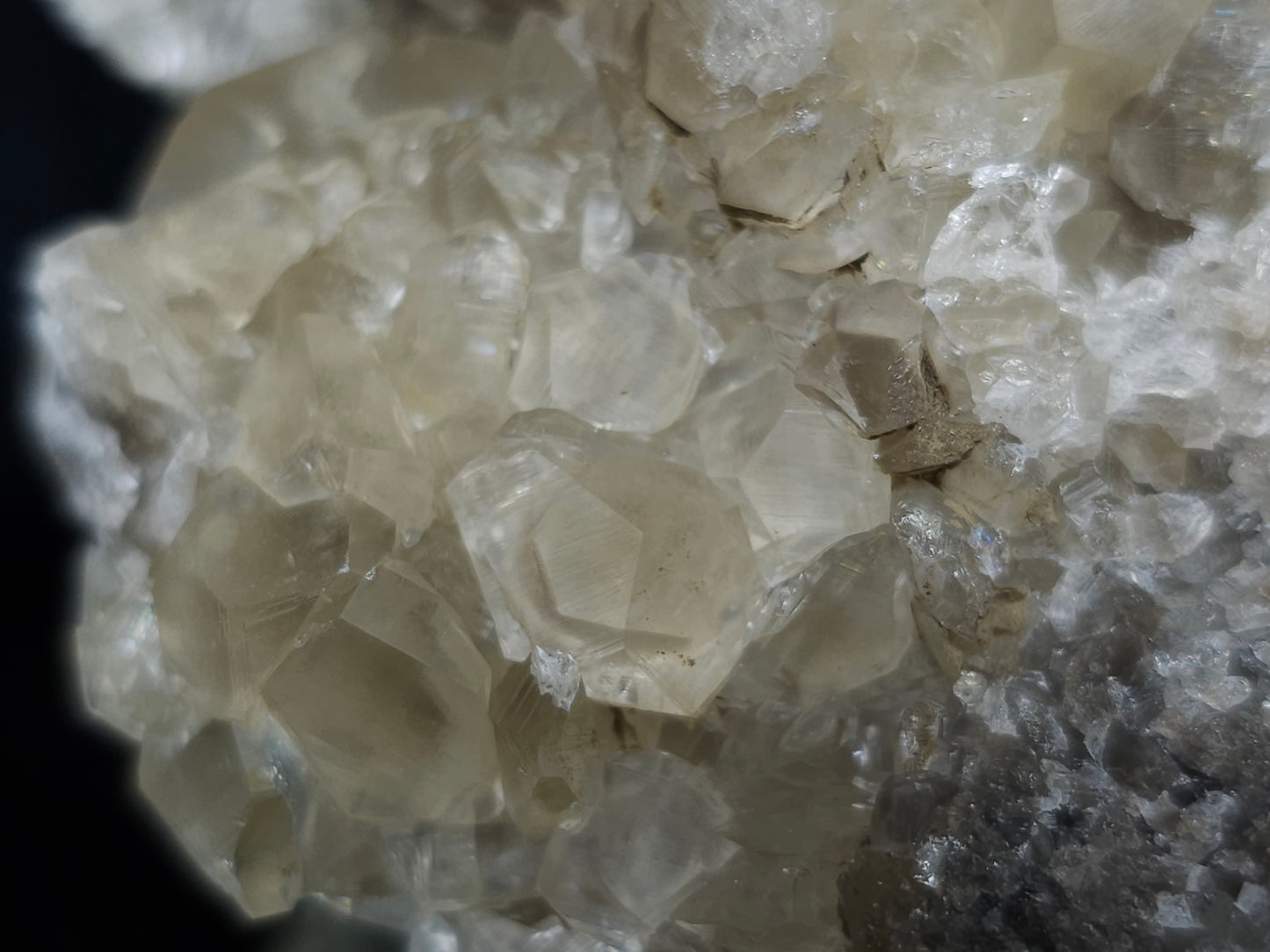 #33142 Super clear Nailhead Spar Calcite cluster with Chalcopyrite ore and multiple small fossils in the matrix