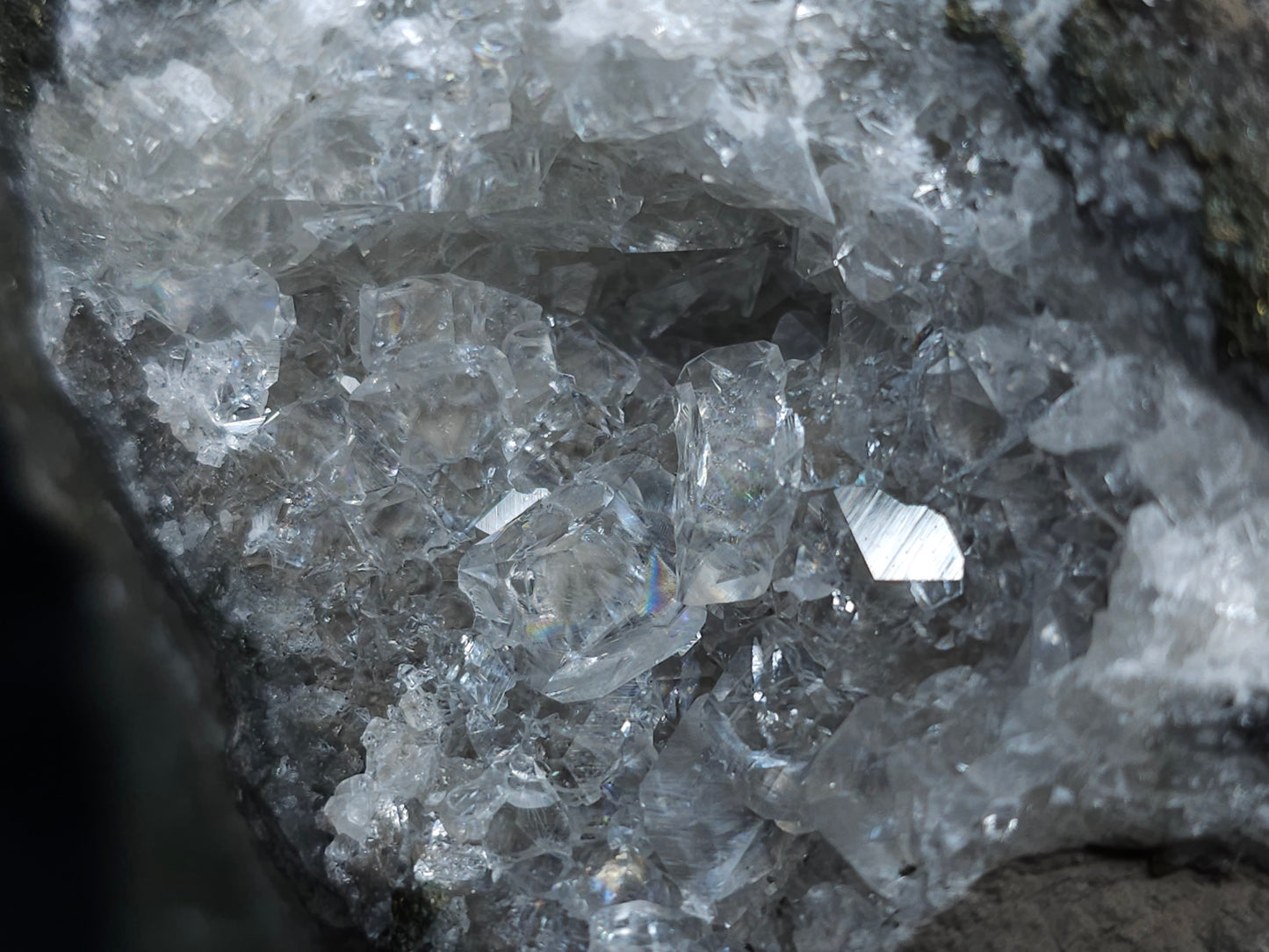 #33134 Super clear Nailhead Spar Calcite cluster with Chalcopyrite ore and multiple small fossils in the matrix