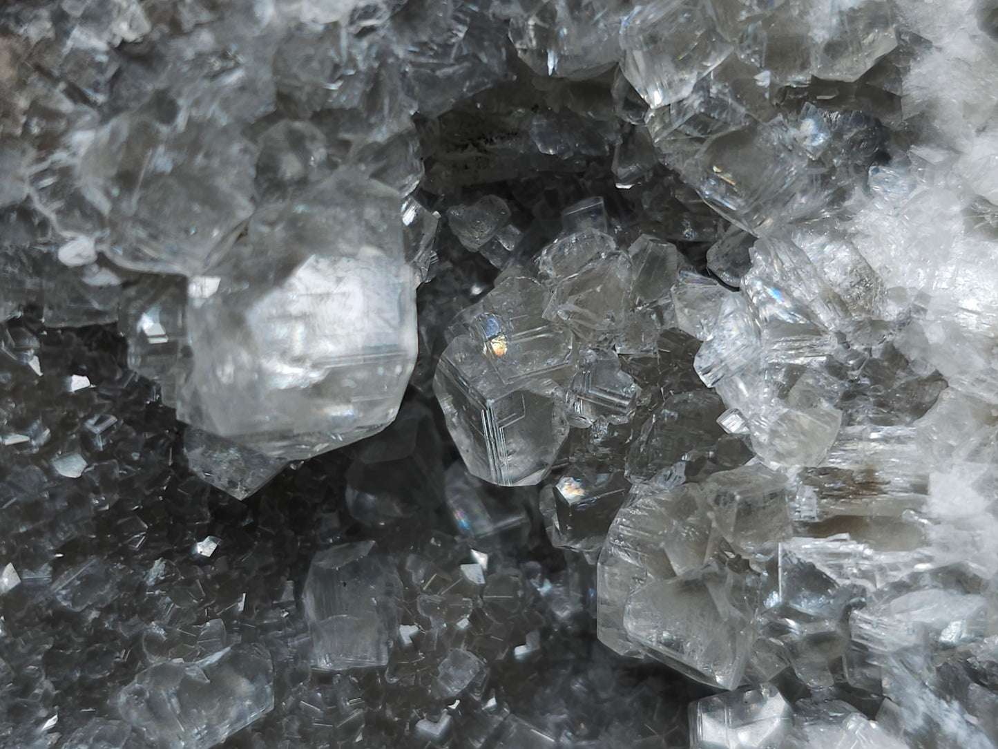 #33155 Super clear Nailhead Spar Calcite cluster with Chalcopyrite ore and multiple small fossils in the matrix