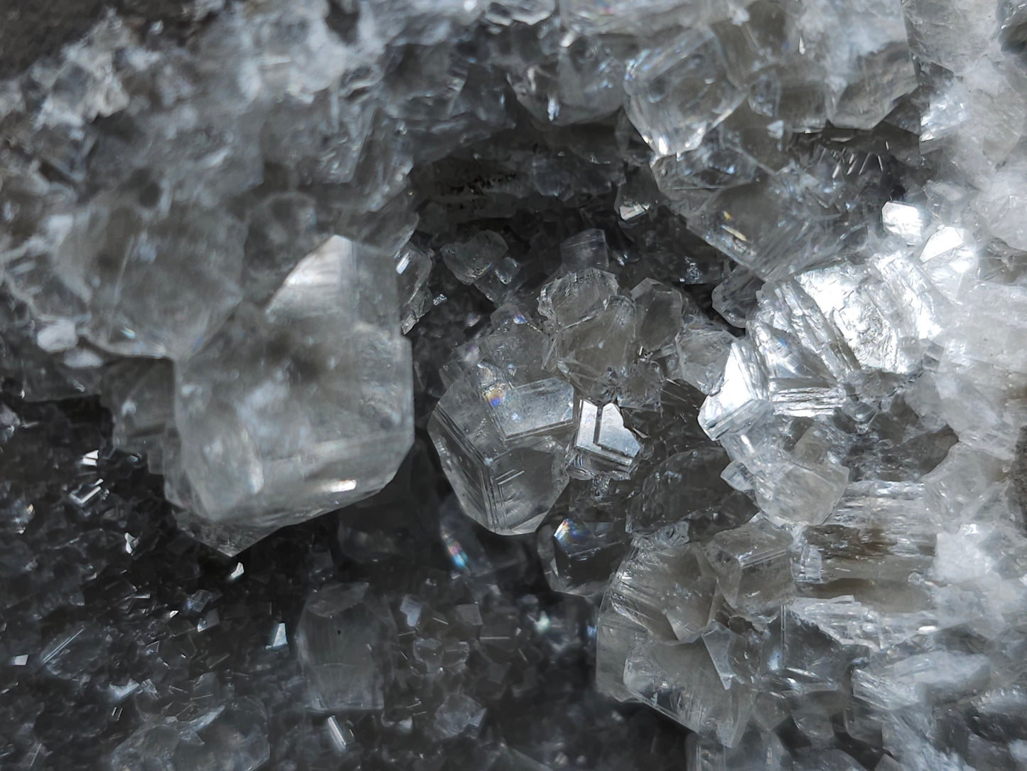 #33155 Super clear Nailhead Spar Calcite cluster with Chalcopyrite ore and multiple small fossils in the matrix