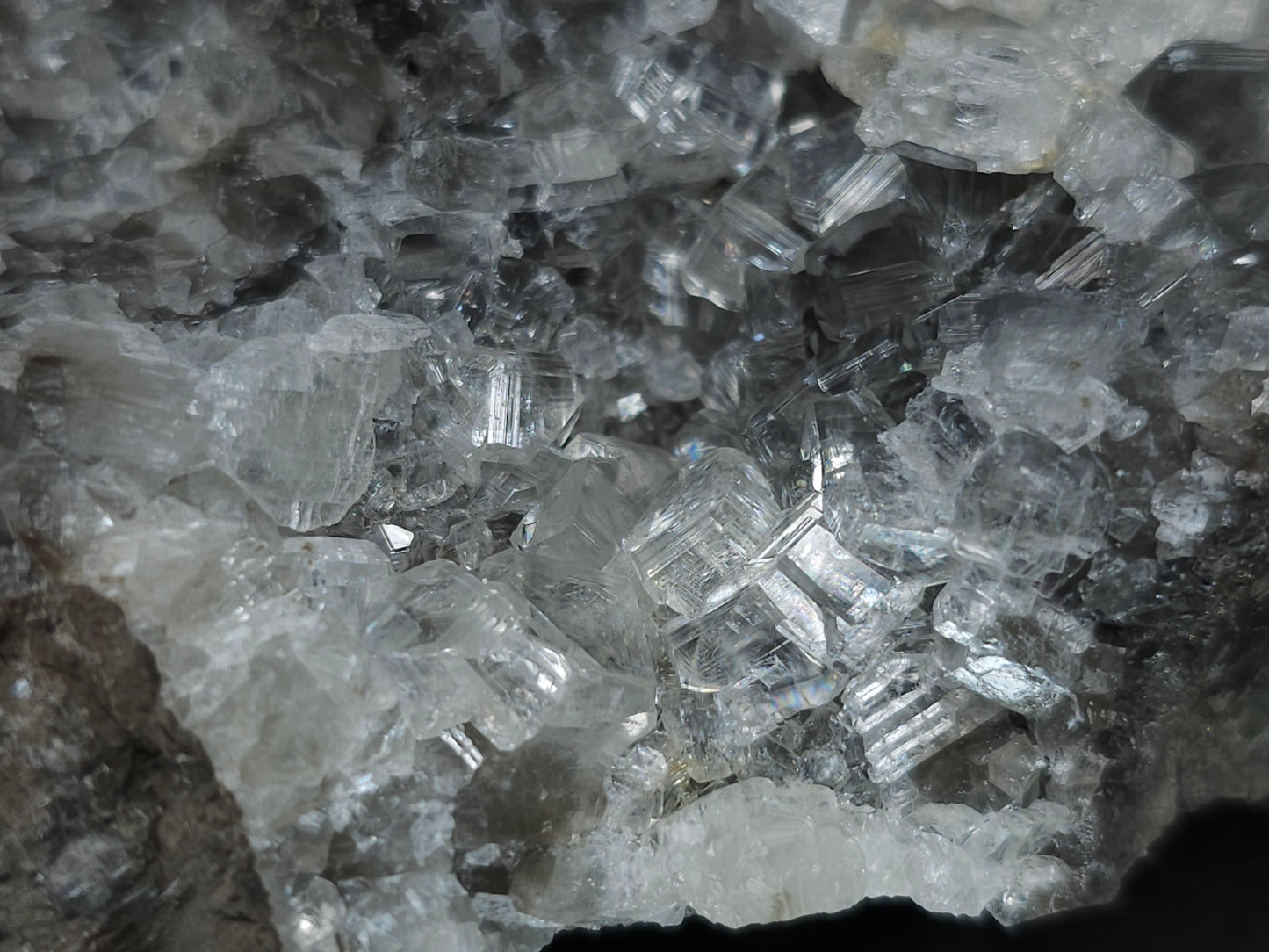 #33157 Super clear Nailhead Spar Calcite cluster with Chalcopyrite ore and multiple small fossils in the matrix