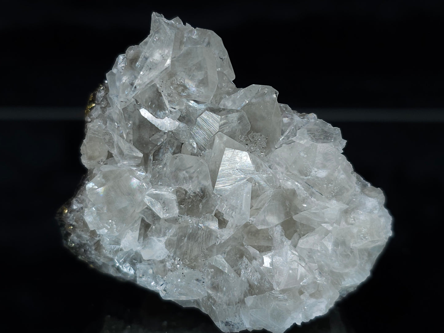 #33164 Super clear Nailhead Spar Calcite cluster with Chalcopyrite ore and multiple small fossils in the matrix