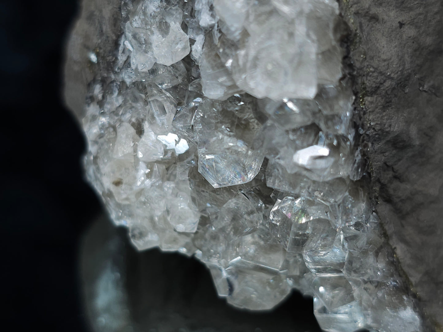 #33171 Super clear Nailhead Spar Calcite cluster with Chalcopyrite ore and multiple small fossils in the matrix