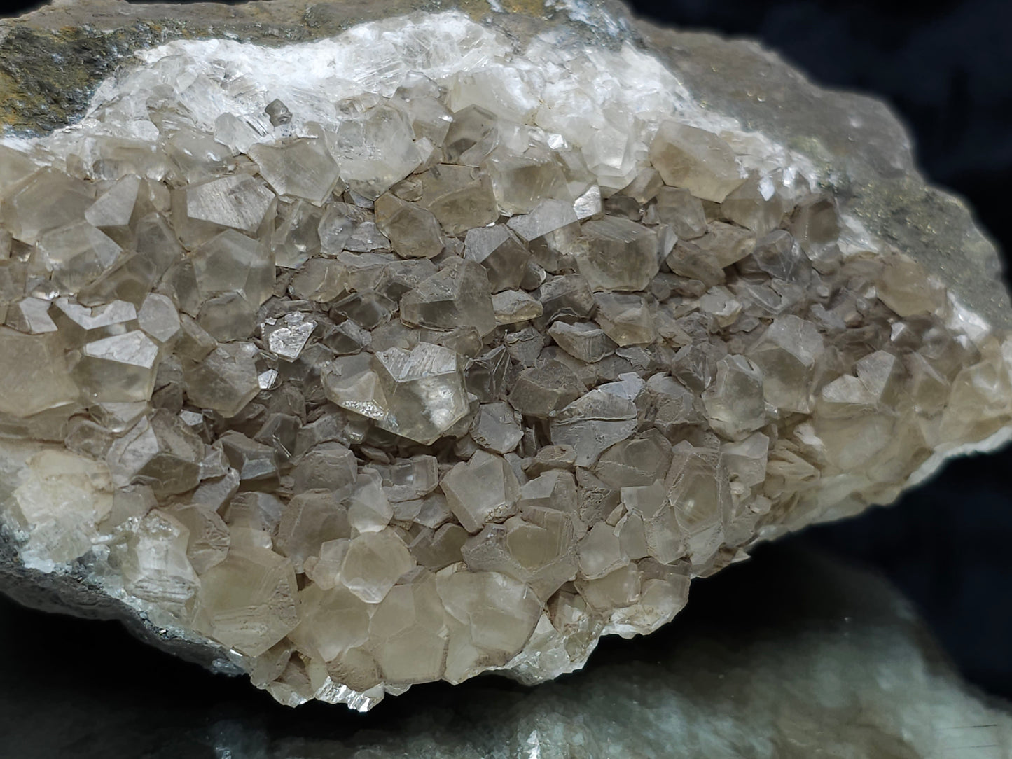 #33172 Phantom Nailhead Spar Calcite cluster with Chalcopyrite ore and multiple small fossils in the matrix