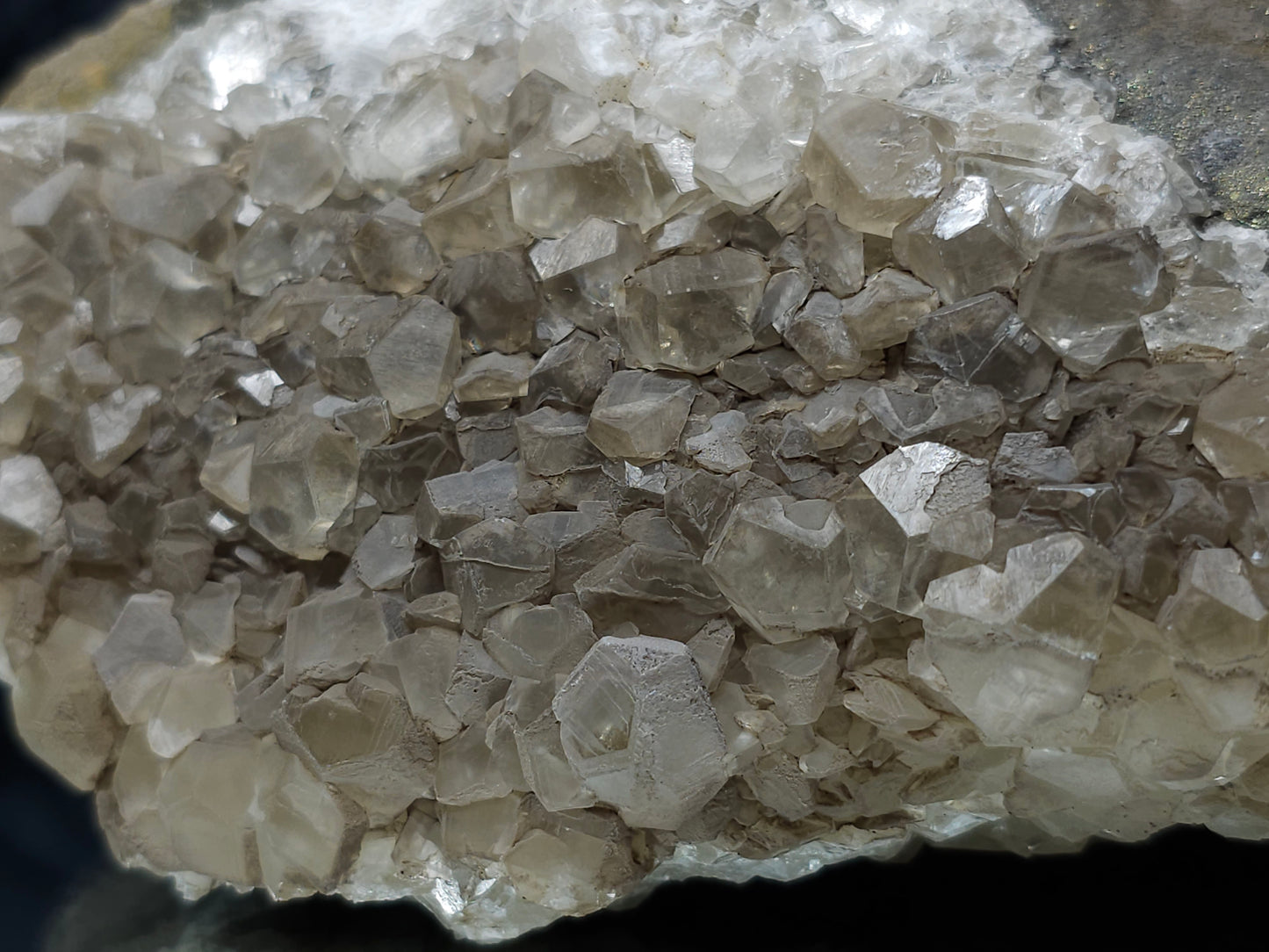 #33172 Phantom Nailhead Spar Calcite cluster with Chalcopyrite ore and multiple small fossils in the matrix