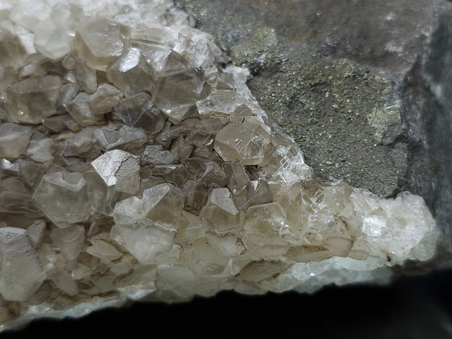 #33172 Phantom Nailhead Spar Calcite cluster with Chalcopyrite ore and multiple small fossils in the matrix