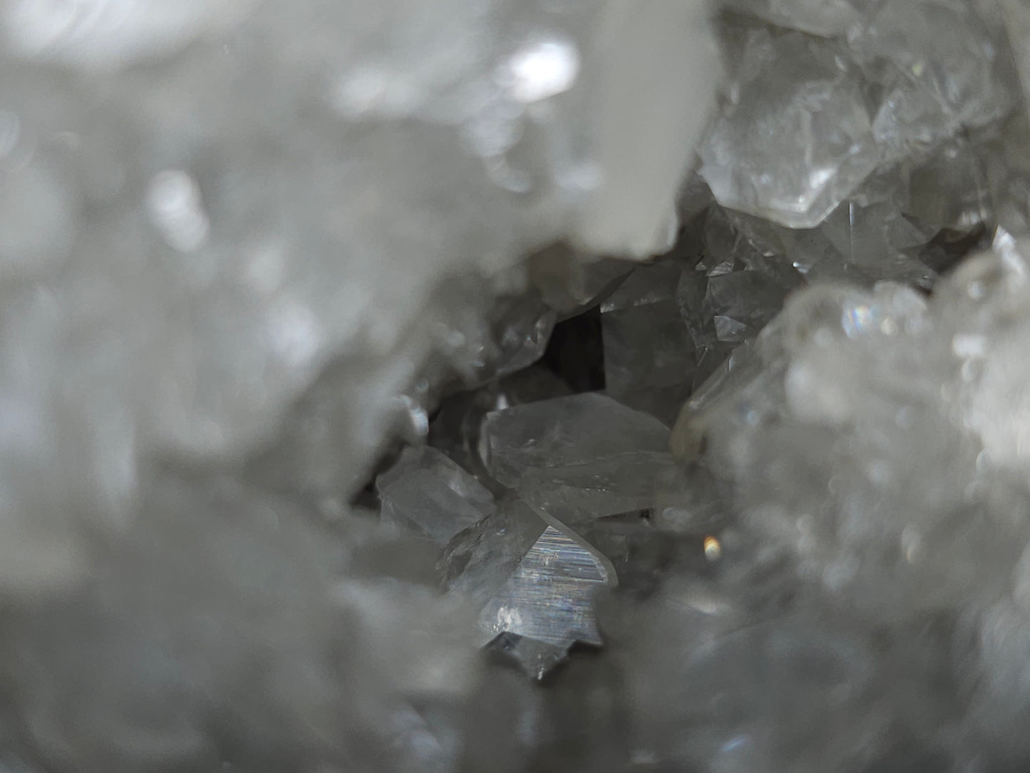 #33161 Super clear Nailhead Spar Calcite geode with Chalcopyrite ore and multiple small fossils in the matrix