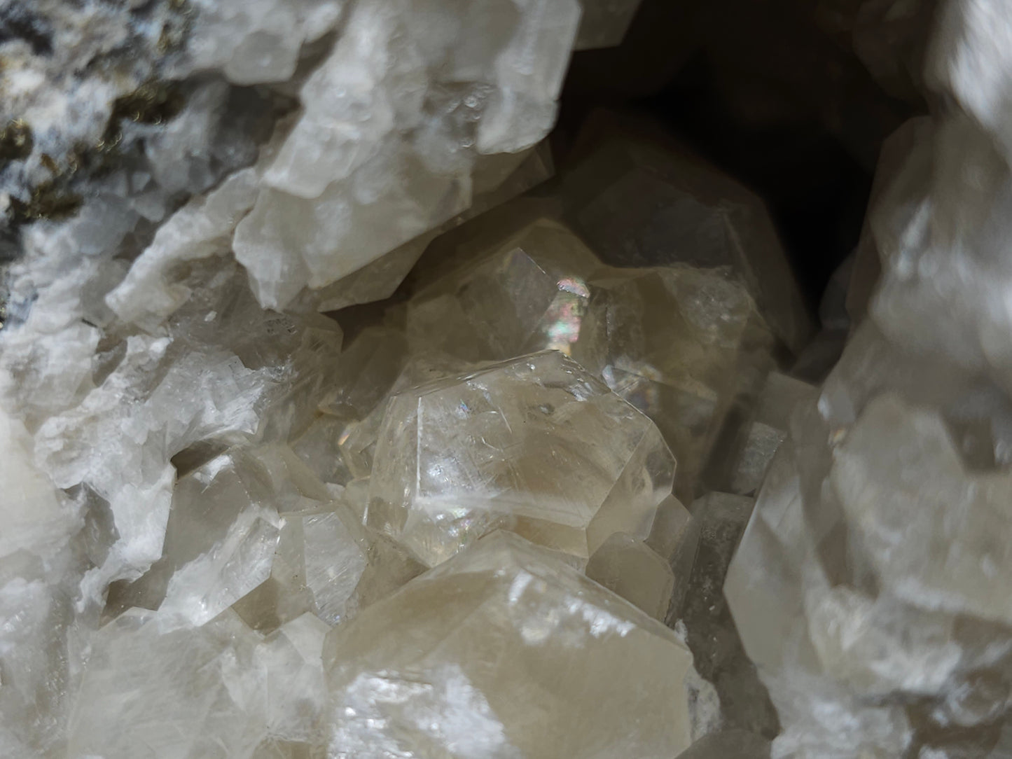 #33175 Double phantom Nailhead and clear Nailhead Spar Calcite cluster with Chalcopyrite ore and multiple small fossils in the matrix