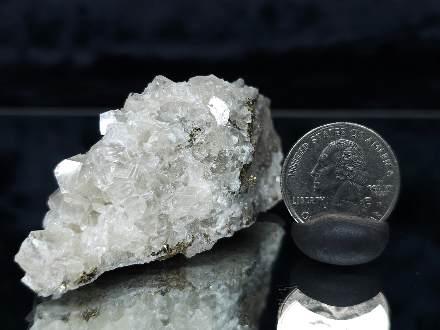 #33201 Super clear Nailhead Spar Calcite cluster and Chalcopyrite ore and multiple small fossils in the matrix
