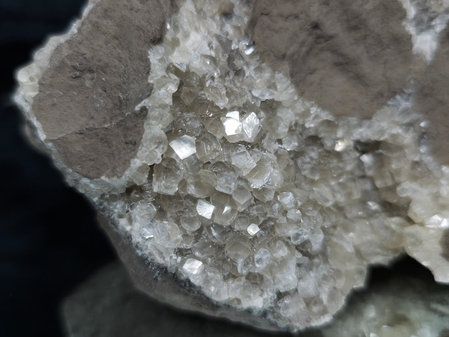 #33205 Super clear Nailhead Spar Calcite geode and Chalcopyrite ore and multiple small fossils in the matrix