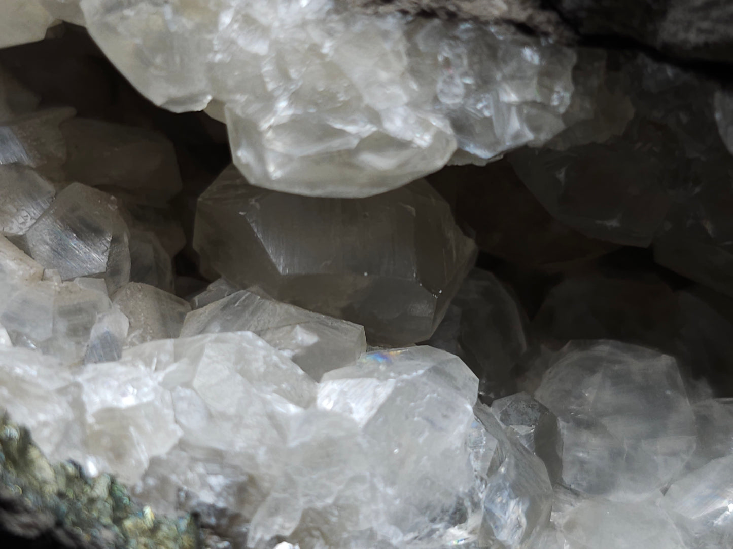 #33211 Double phantom Nailhead Spar Calcite cluster with Chalcopyrite ore and multiple small fossils in the matrix