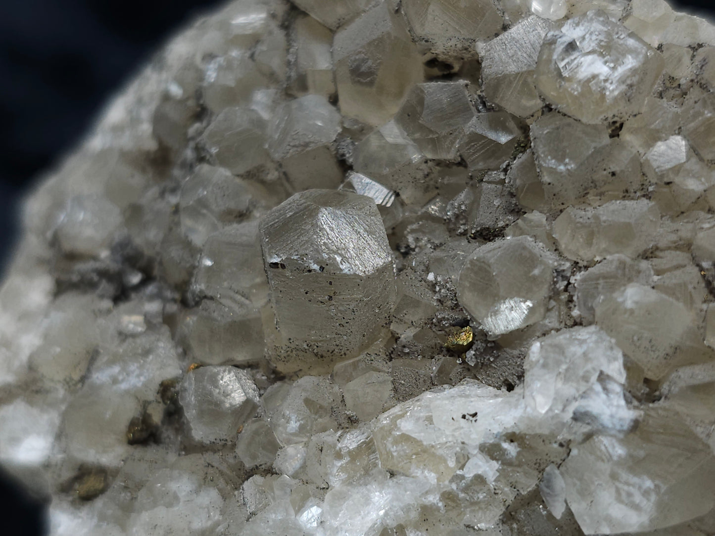 #33213 Double phantom Nailhead Spar Calcite cluster with Chalcopyrite ore and multiple small fossils in the matrix