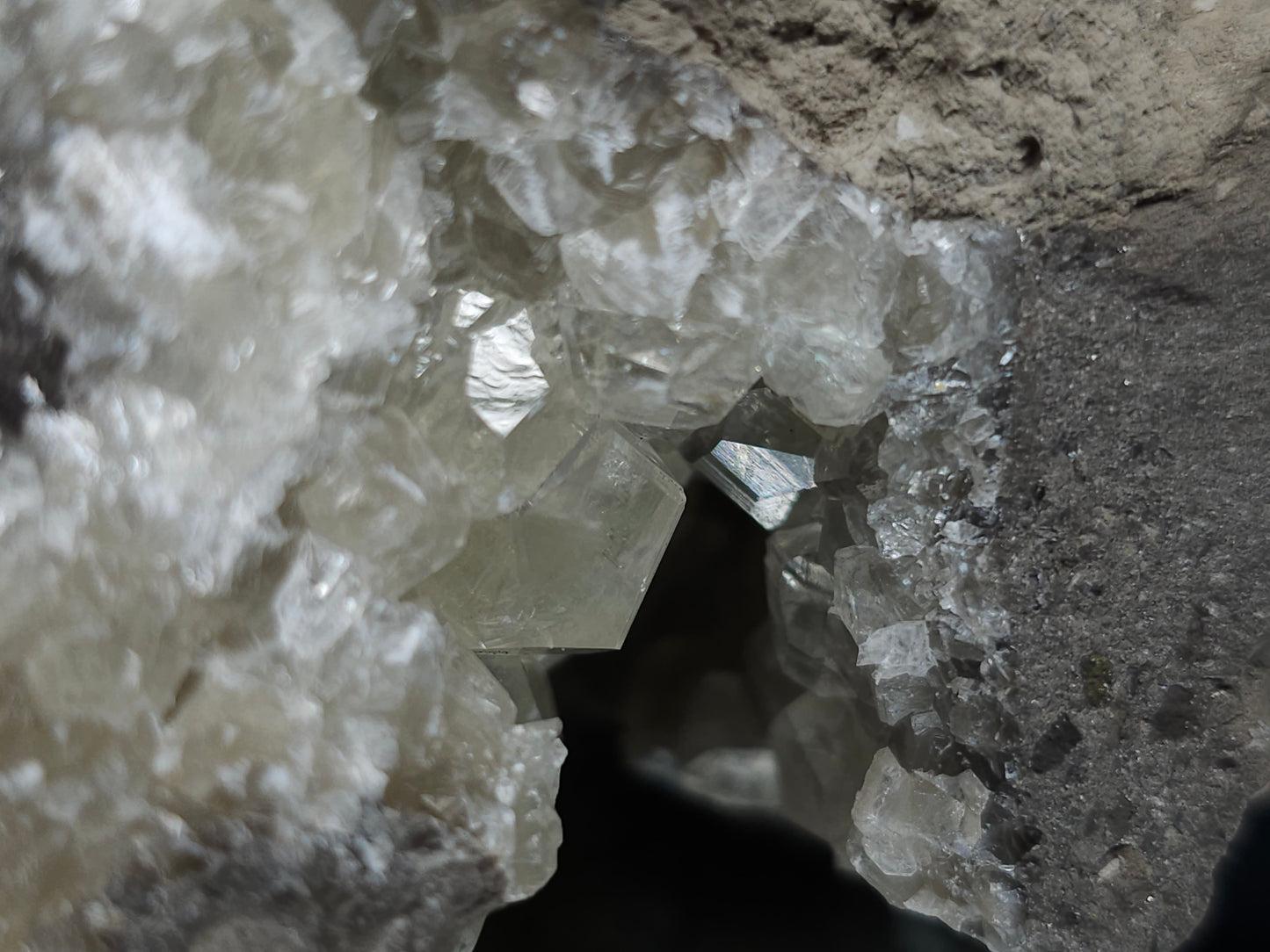 #33217 Double phantom Nailhead Spar Calcite cluster with Chalcopyrite ore and multiple small fossils in the matrix