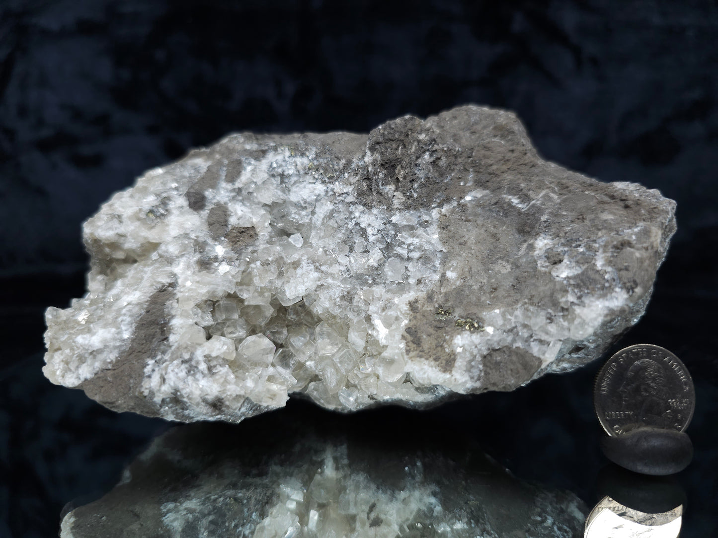 #33218 Super clear Nailhead Spar Calcite geode and Chalcopyrite ore and multiple small fossils